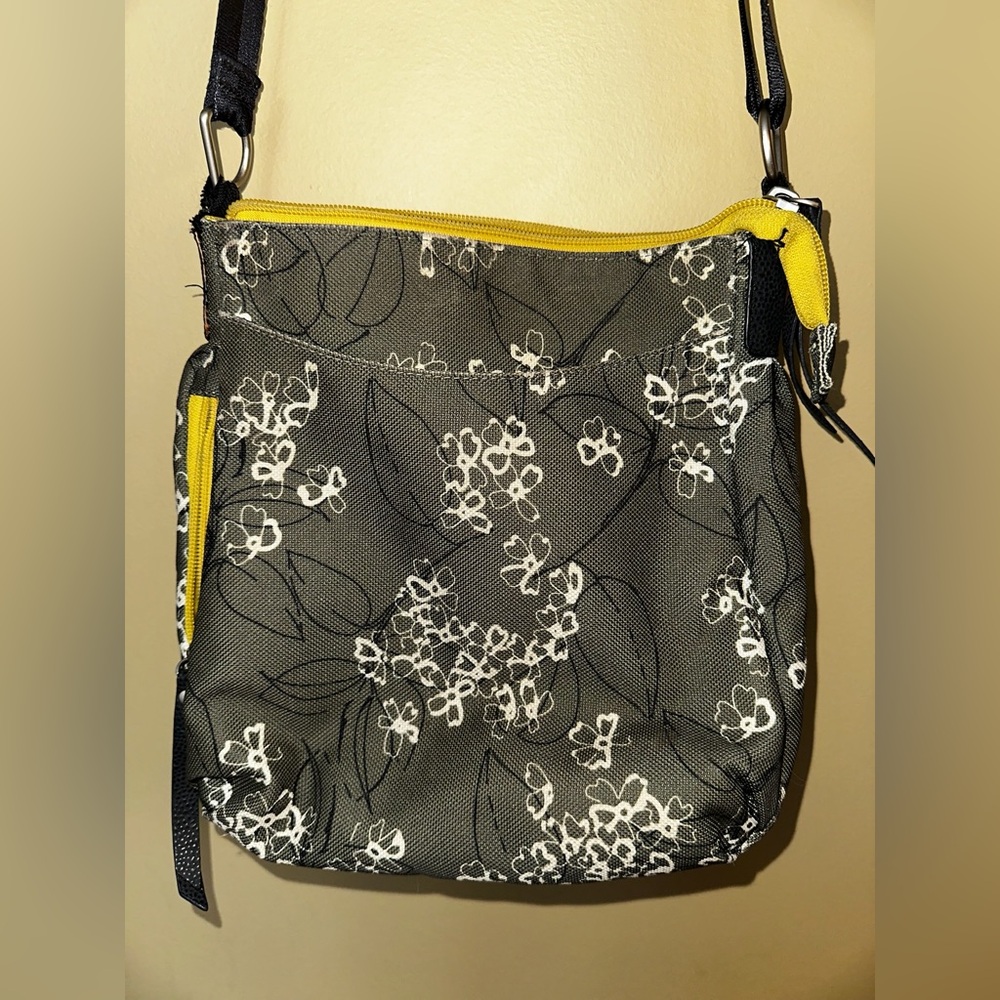 Haiku Green Floral Crossbody with Yellow Trim
